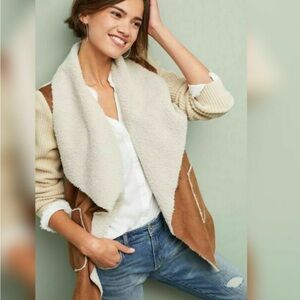 Anthro Moth Sherpa moto sweater cardigan jacket